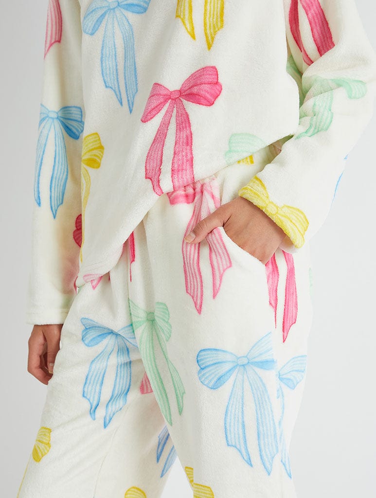 Multicolour Bow Twosie Fleece Pyjama Set Lingerie & Nightwear Skinnydip London