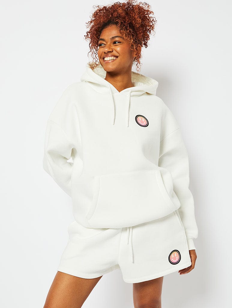 Ombre Happy Face Jogger Shorts in Ecru Bottoms Skinnydip London