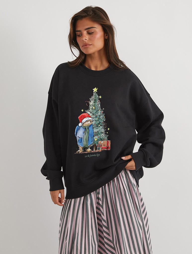 Paddington x Skinnydip Christmas Tree Sweatshirt In Black Hoodies & Sweatshirts Skinnydip London