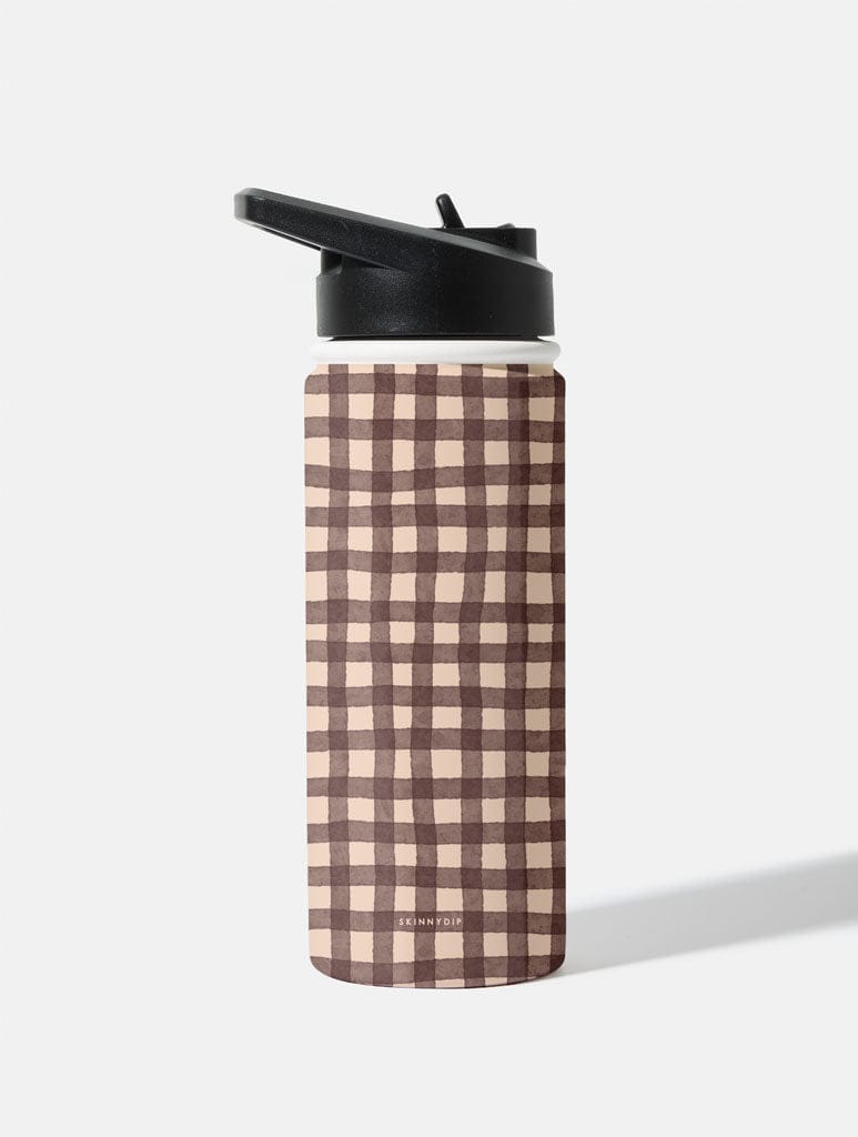Painted Gingham Brown 18oz Stainless Steel Water bottle Water Bottles Skinnydip London