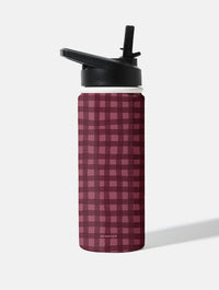 Painted Gingham Burgundy 18oz Stainless Steel Water bottle Water Bottles Skinnydip London