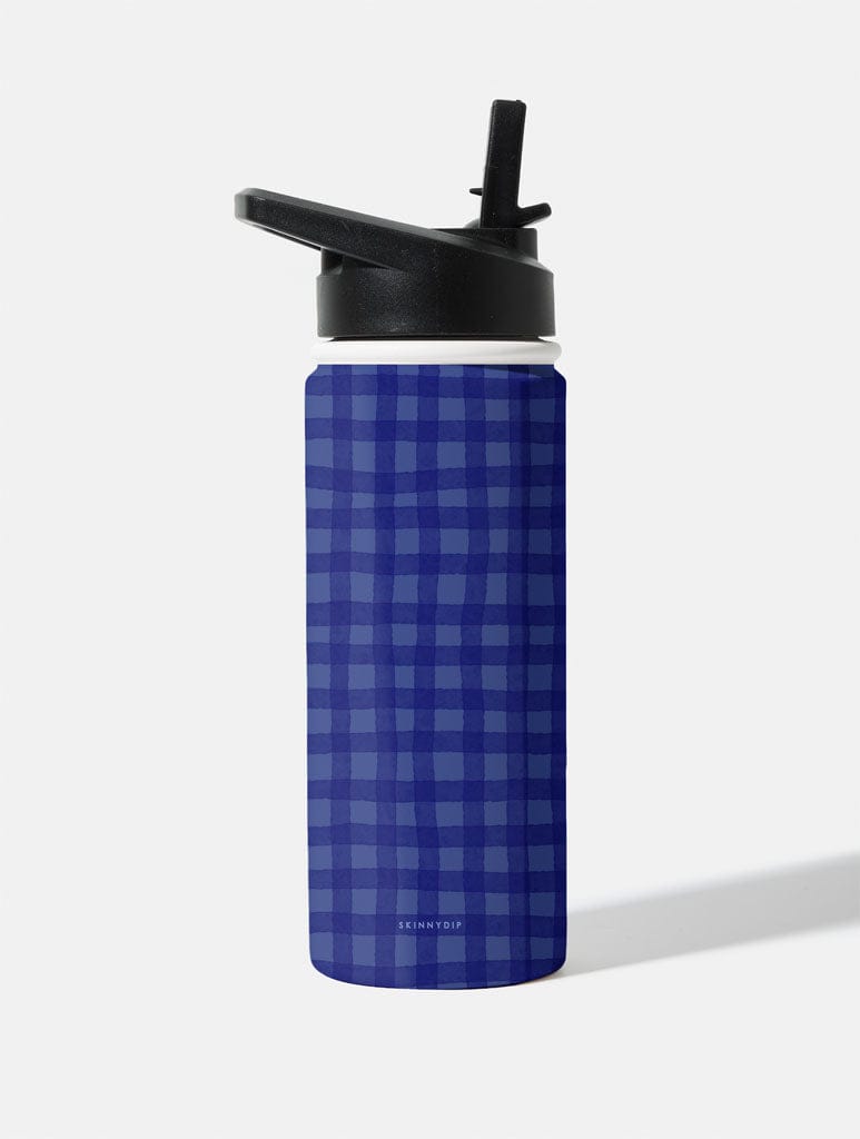 Painted Gingham Navy 18oz Stainless Steel Water bottle Water Bottles Skinnydip London