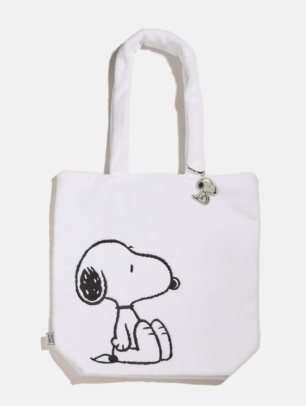 Peanuts x Skinnydip Snoopy Fluffy Tote Bag with Chrome Charm Printed Tote Bags Skinnydip London