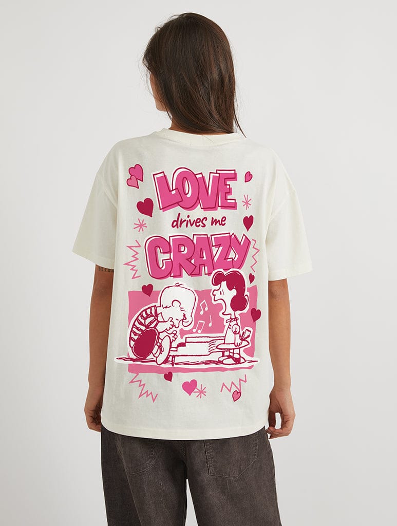 Peanuts x Skinnydip Snoopy Love Drives Me Crazy T-Shirt In White Tops & T-Shirts Skinnydip London