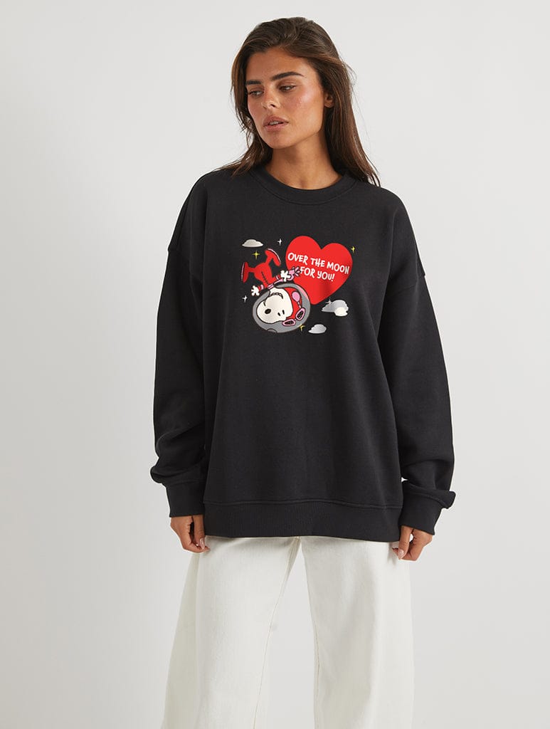 Peanuts x Skinnydip Snoopy Over The Moon Sweatshirt In Black Hoodies & Sweatshirts Skinnydip London