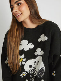 Peanuts x Snoopy Flower Black Knitted Jumper Jumpers & Cardigans Skinnydip London