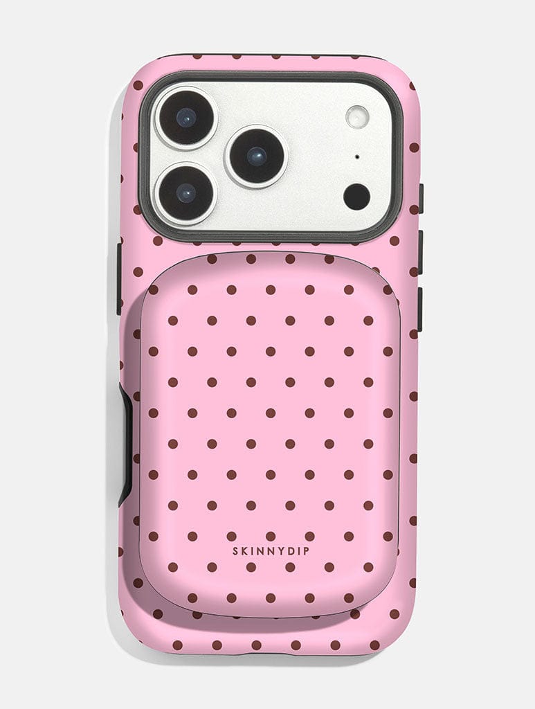 Pink and Brown Mini Dots Portable Magsafe Charger Portable Chargers Skinnydip London