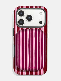 Pink and Burgundy Sketchy Stripes Portable Magsafe Charger Portable Chargers Skinnydip London