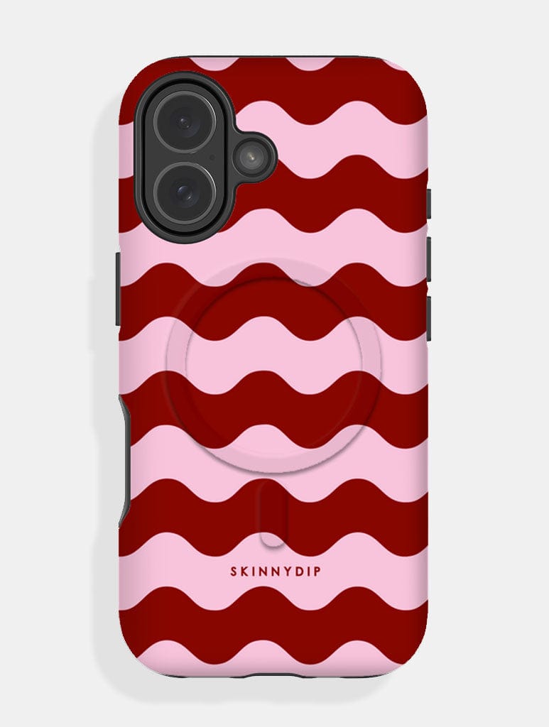Pink and Burgundy Wavey Lines MagSafe Ultra Protective iPhone Case Phone Cases Skinnydip London