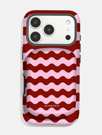 Pink and Burgundy Wavy Lines Portable Magsafe Charger Portable Chargers Skinnydip London