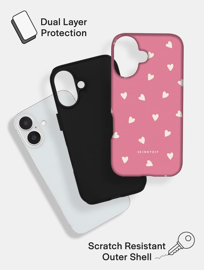 Pink and Cream Ditsy Hearts Ultra Protective iPhone Case Phone Cases Skinnydip London