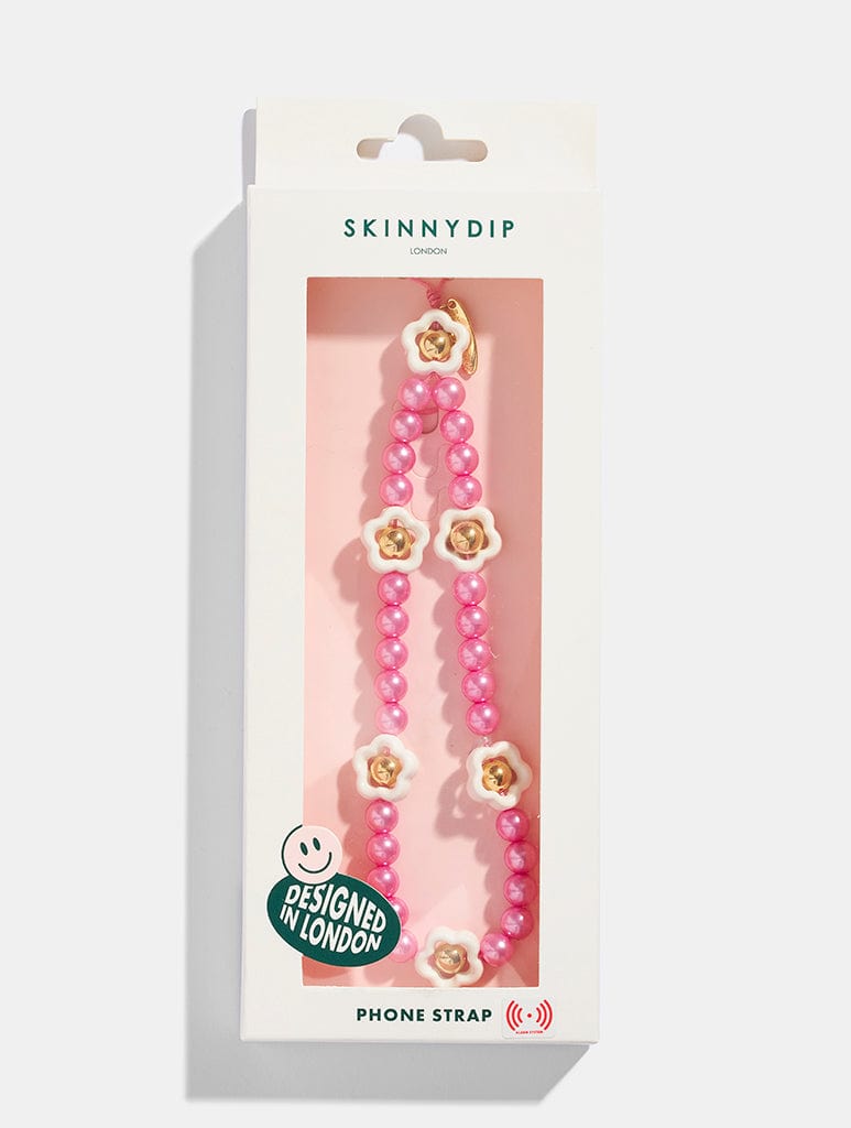 Pink Floral Pearl Beaded Strap Phone Grips Skinnydip London