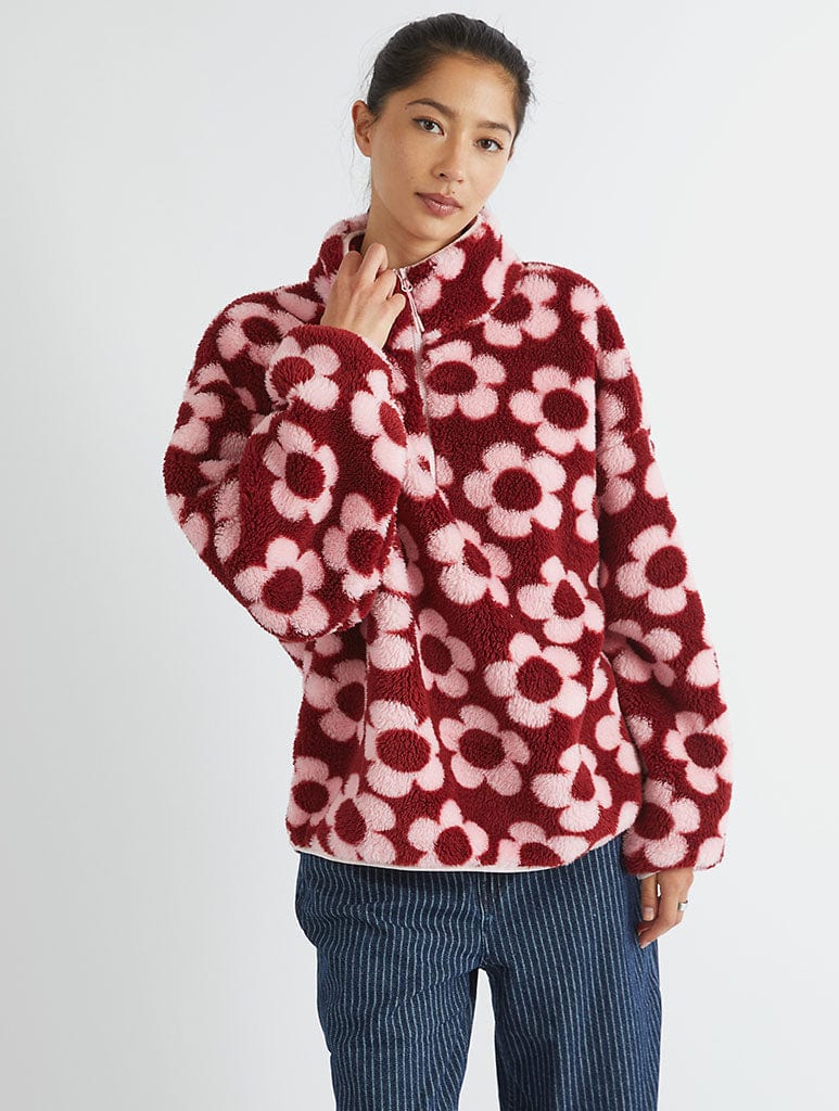 Pink Flower Longline Fleece Coats & Jackets Skinnydip London