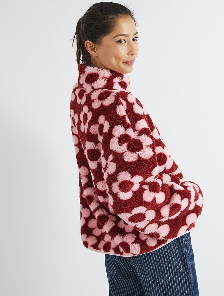 Pink Flower Longline Fleece Coats & Jackets Skinnydip London