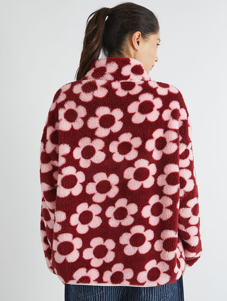 Pink Flower Longline Fleece Coats & Jackets Skinnydip London