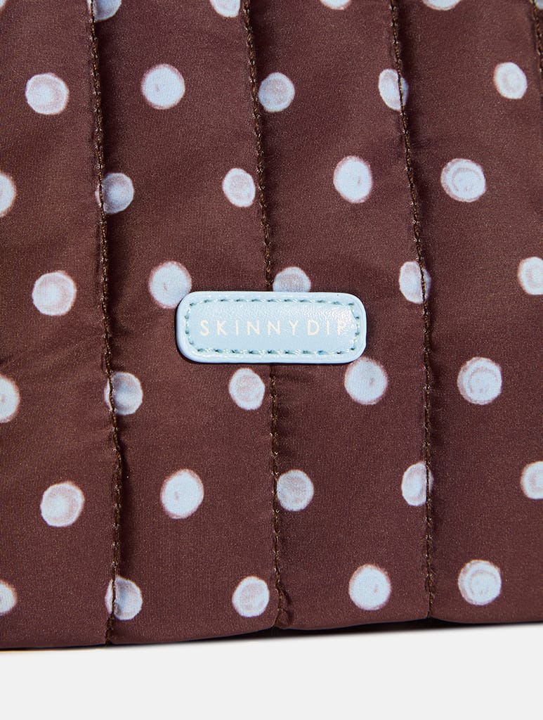 Polka Dot Extra Large Quilted Pouch in Brown and Blue Makeup Bags & Wash Bags Skinnydip London