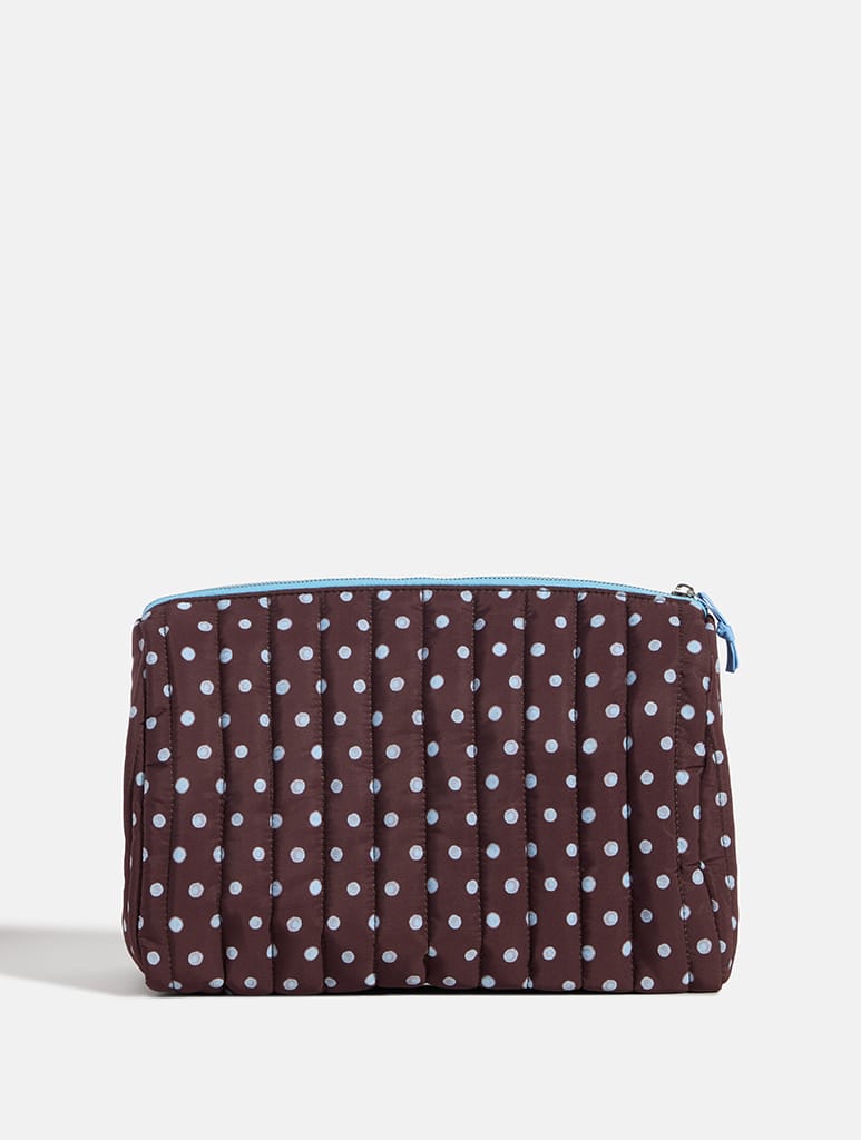 Polka Dot Extra Large Quilted Pouch in Brown and Blue Makeup Bags & Wash Bags Skinnydip London