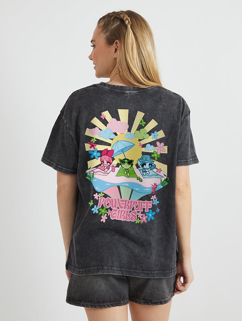 Powerpuff Girls Beach T-Shirt in Acid Wash Tops & T-Shirts Skinnydip London