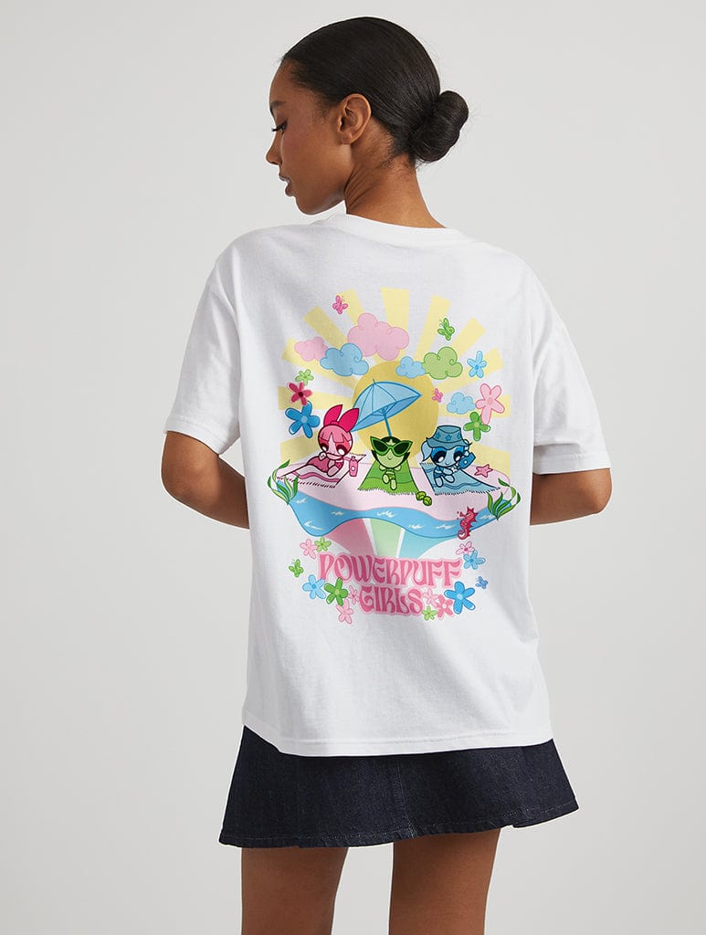 Powerpuff Girls Beach T-Shirt in Ecru Tops & T-Shirts Skinnydip London