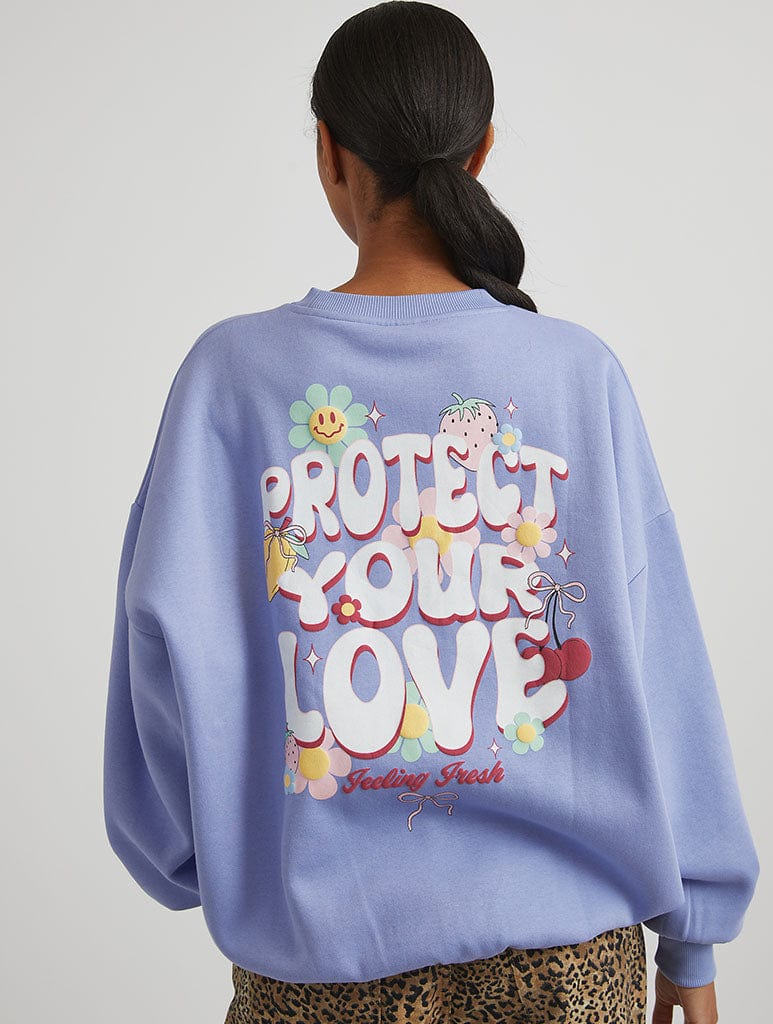 Protect Your Love Sweatshirt in Blue Hoodies & Sweatshirts Skinnydip London