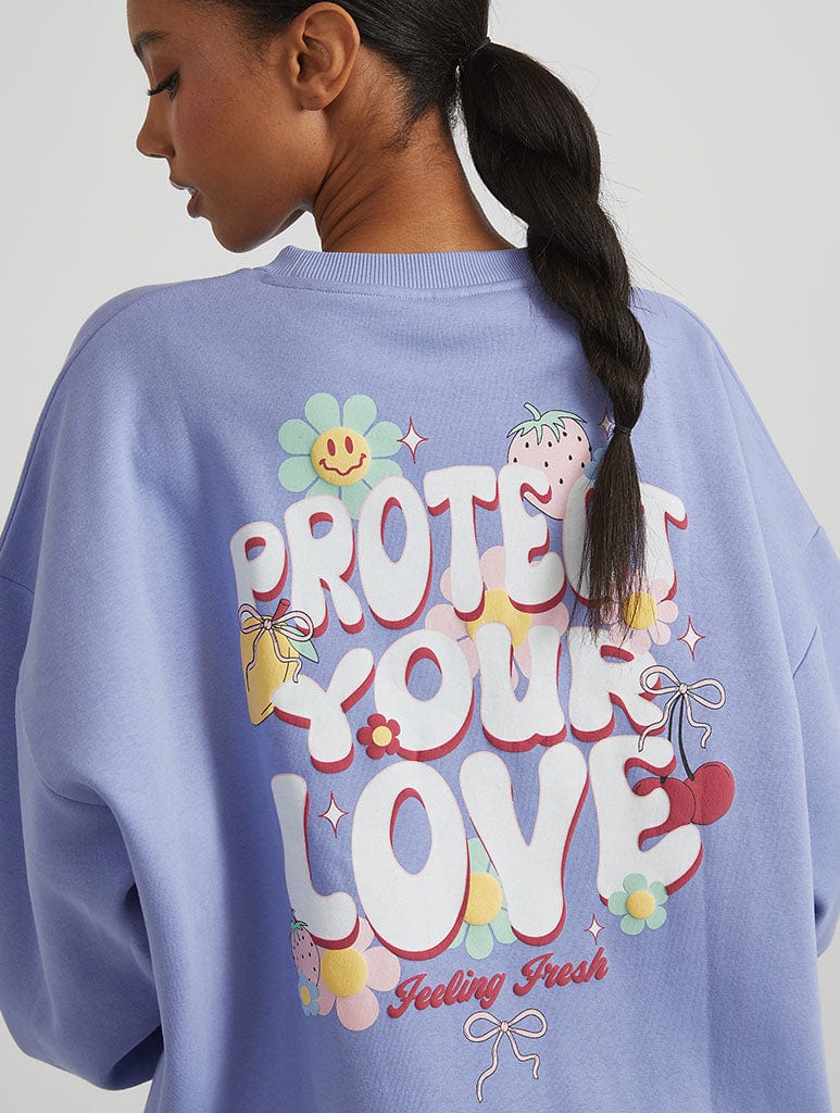 Protect Your Love Sweatshirt in Blue Hoodies & Sweatshirts Skinnydip London