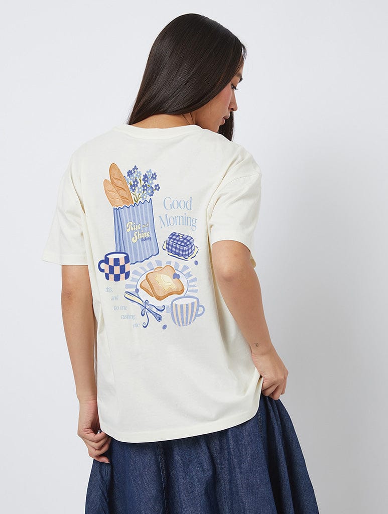 Rise And Shine Breakfast T-Shirt In White Tops & T-Shirts Skinnydip London