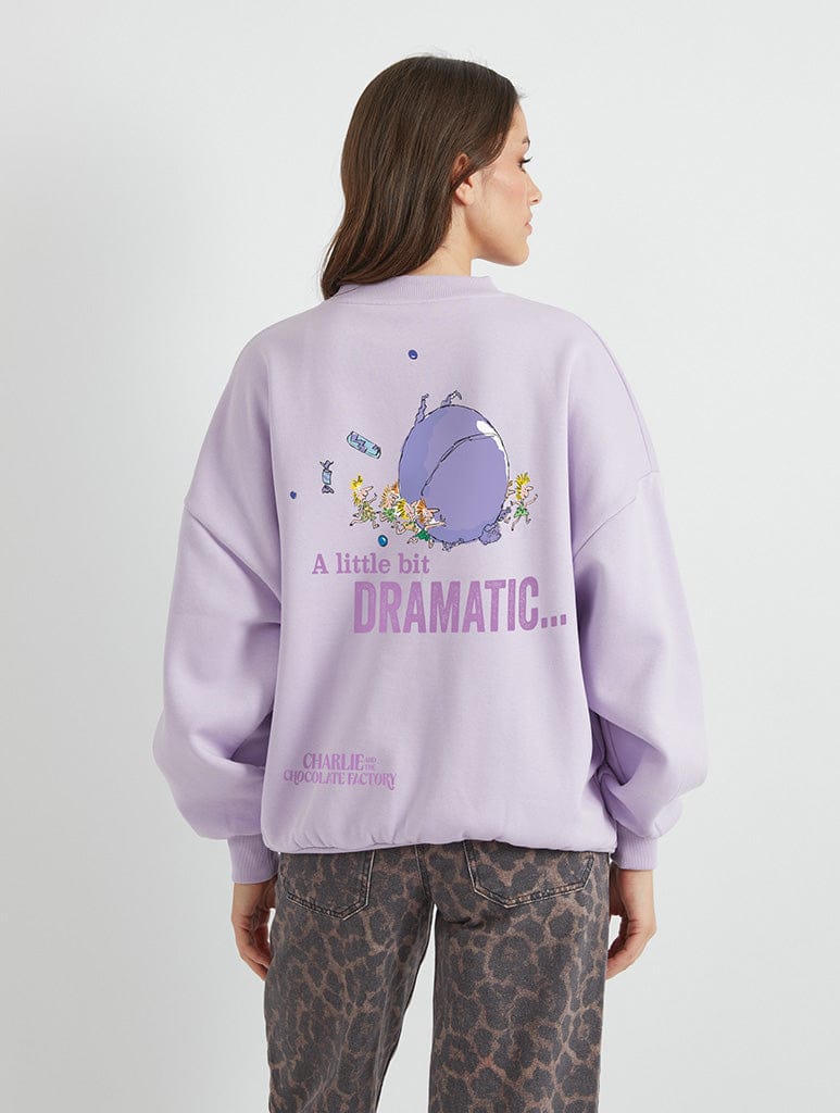 Roald Dahl x Skinnydip Charlie And The Chocolate Factory Violet Beauregarde Sweatshirt In Lilac Hoodies & Sweatshirts Skinnydip London