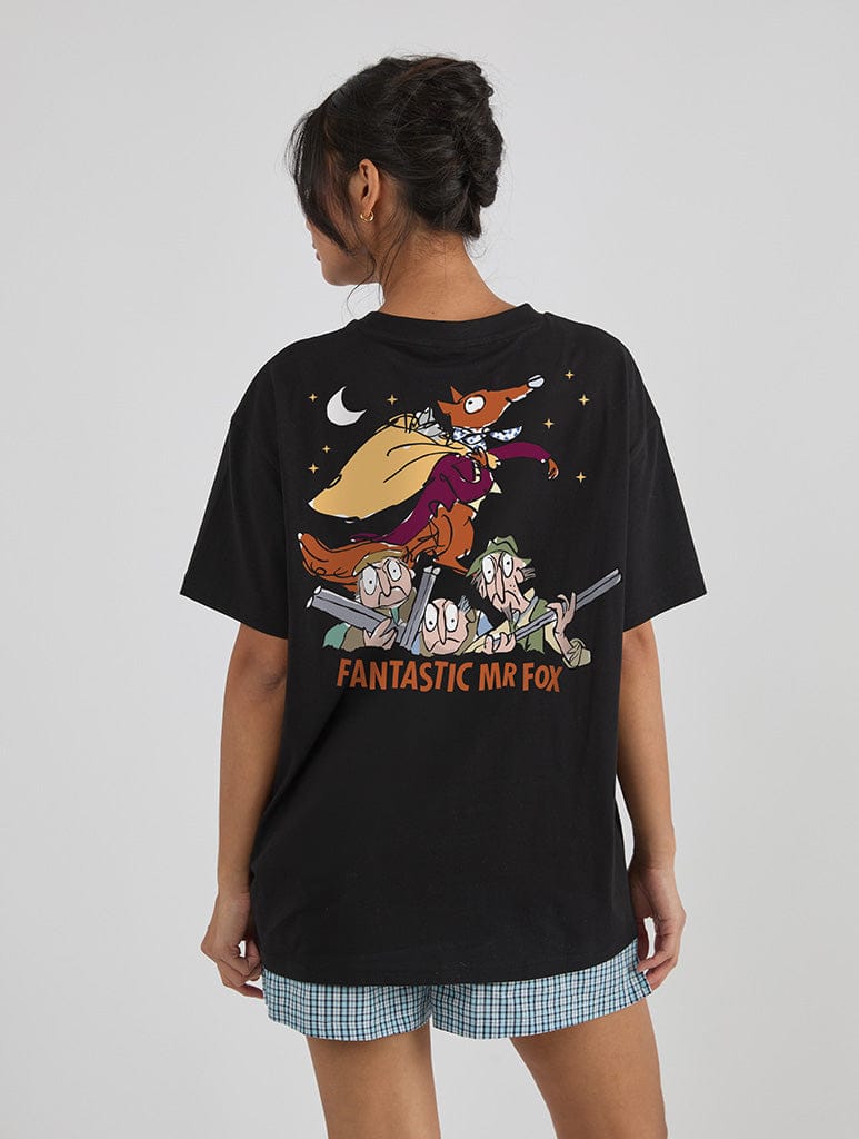 Roald Dahl x Skinnydip Fantastic Mr Fox Poster T-Shirt In Black Tops & T-Shirts Skinnydip London
