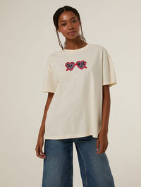 Romantic Tour Heart Glasses T-Shirt In White Tops & T-Shirts Skinnydip London