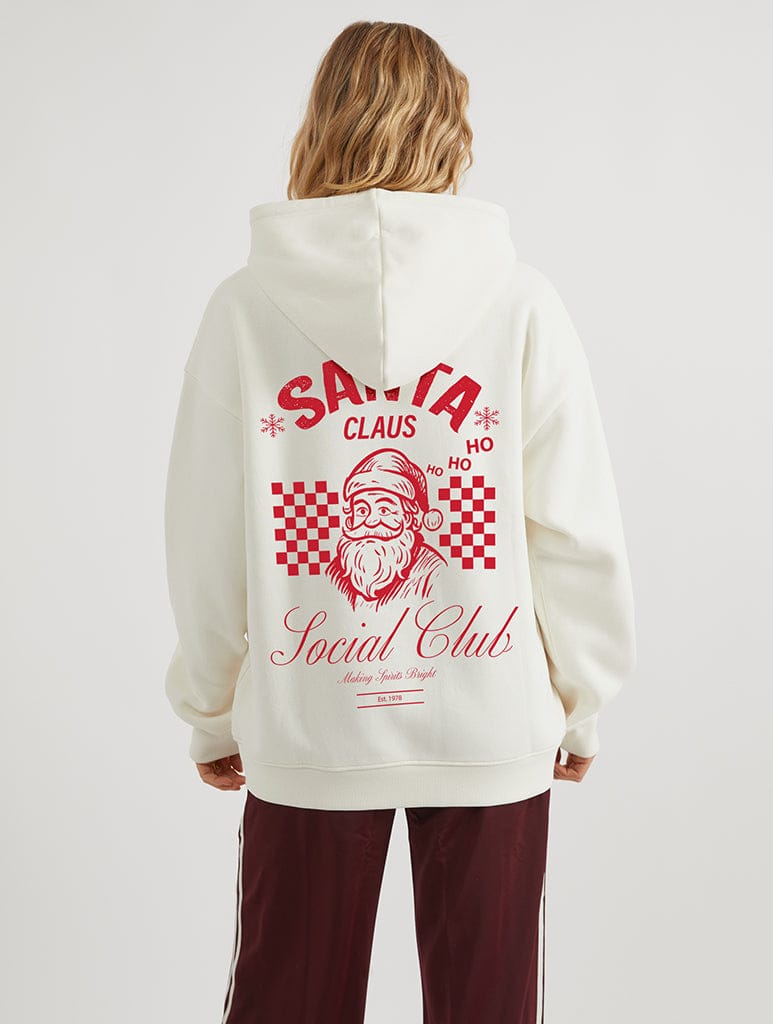 Santa Claus Social Club Hoodie In White Hoodies & Sweatshirts Skinnydip London