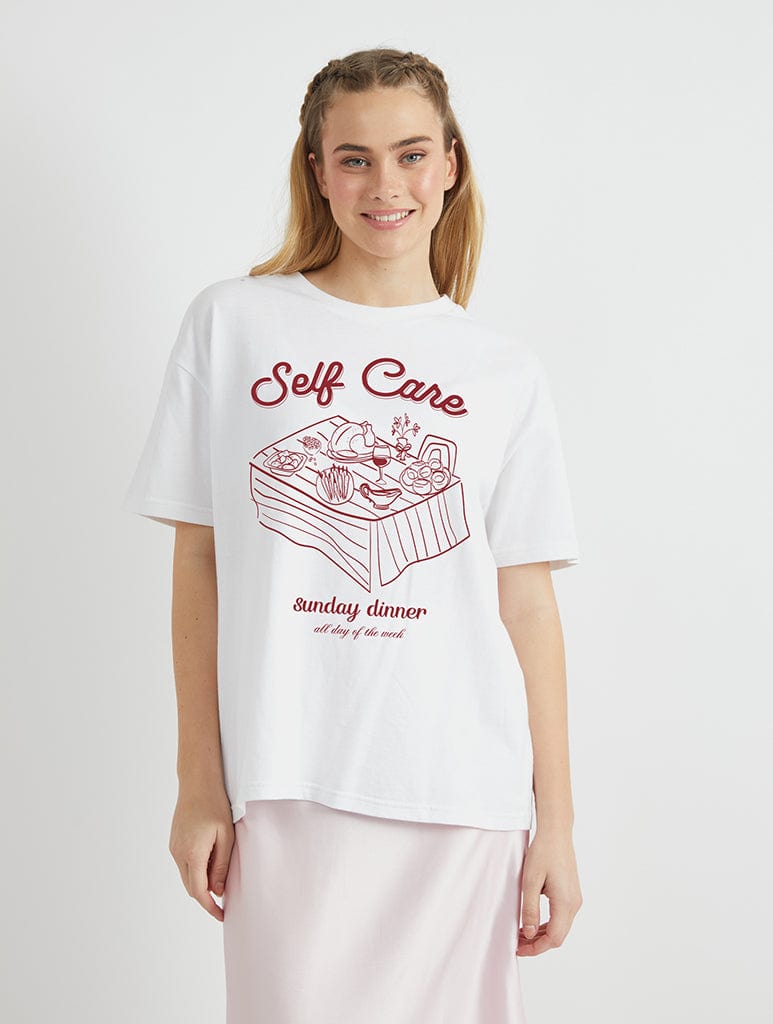 Self Care Sunday Dinner T-Shirt in Ecru Tops & T-Shirts Skinnydip London