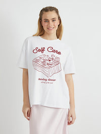 Self Care Sunday Dinner T-Shirt in Ecru Tops & T-Shirts Skinnydip London