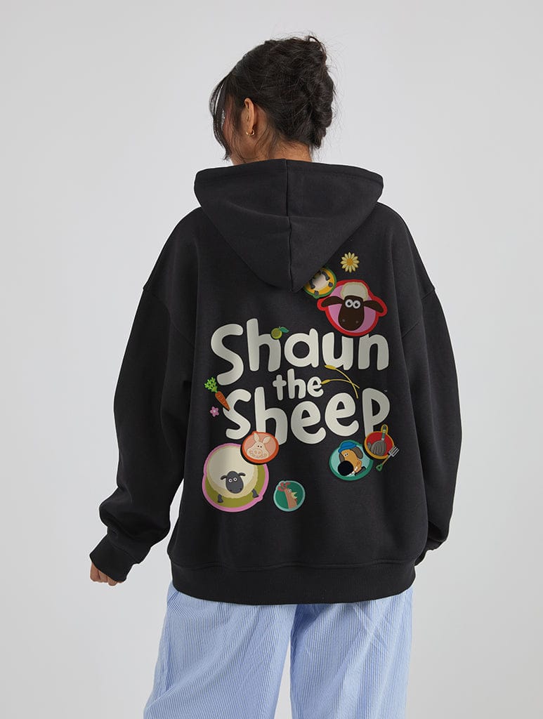 Shaun The Sheep x Skinnydip Sticker Hoodie In Black Hoodies & Sweatshirts Skinnydip London