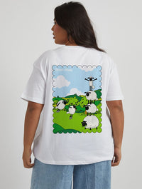 Shaun The Sheep x Skinnydip The Flock T-Shirt In Ecru Tops & T-Shirts Skinnydip London