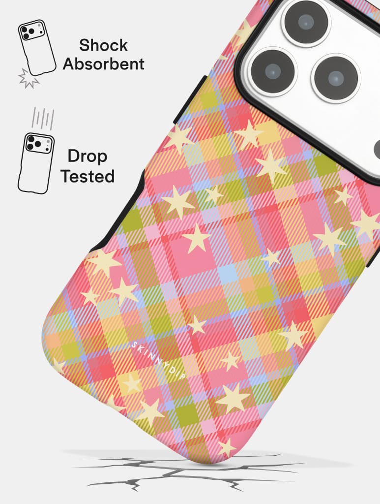 Starry Tartan Pink Flush Ultra Protective iPhone Case Phone Cases Skinnydip London