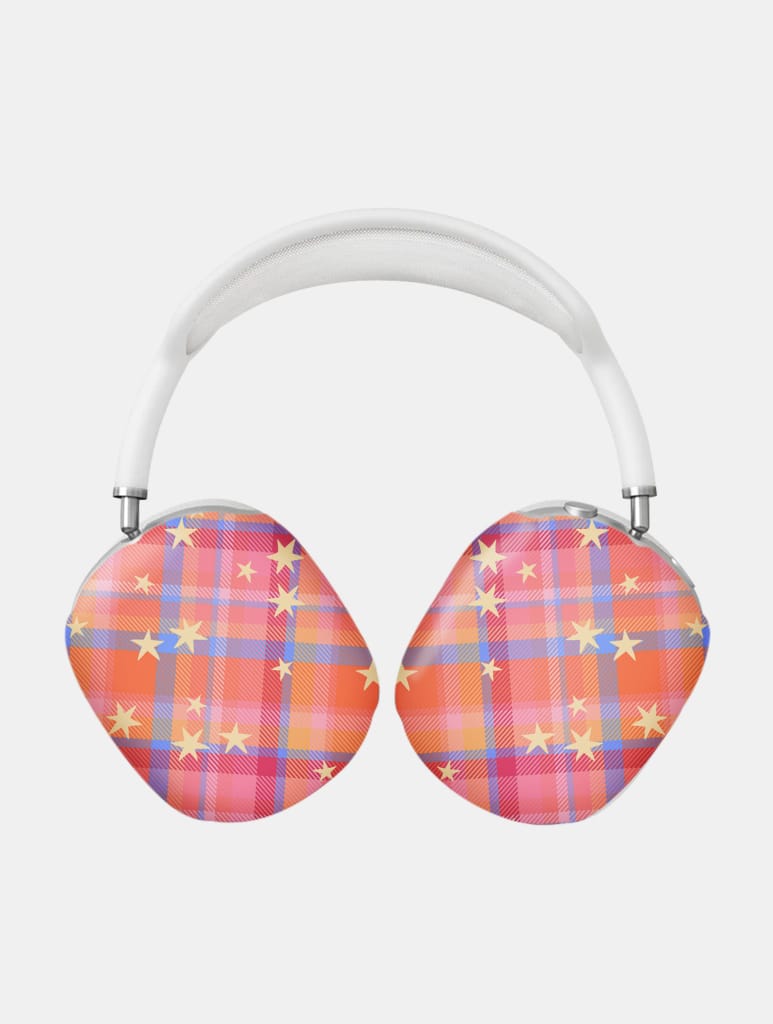 Starry Tartan Sunrise Orange AirPods Max Case in Gloss AirPods Cases Skinnydip London