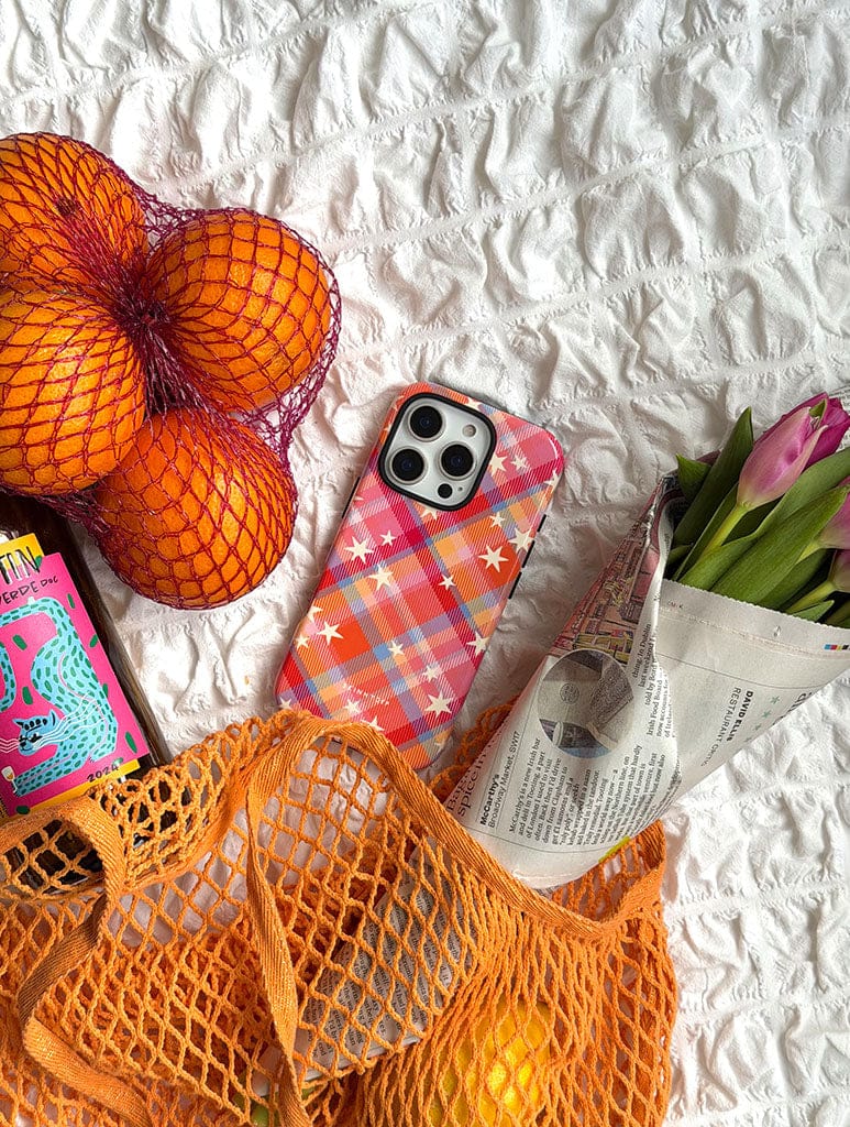 Starry Tartan Sunrise Orange Ultra Protective iPhone Case Phone Cases Skinnydip London