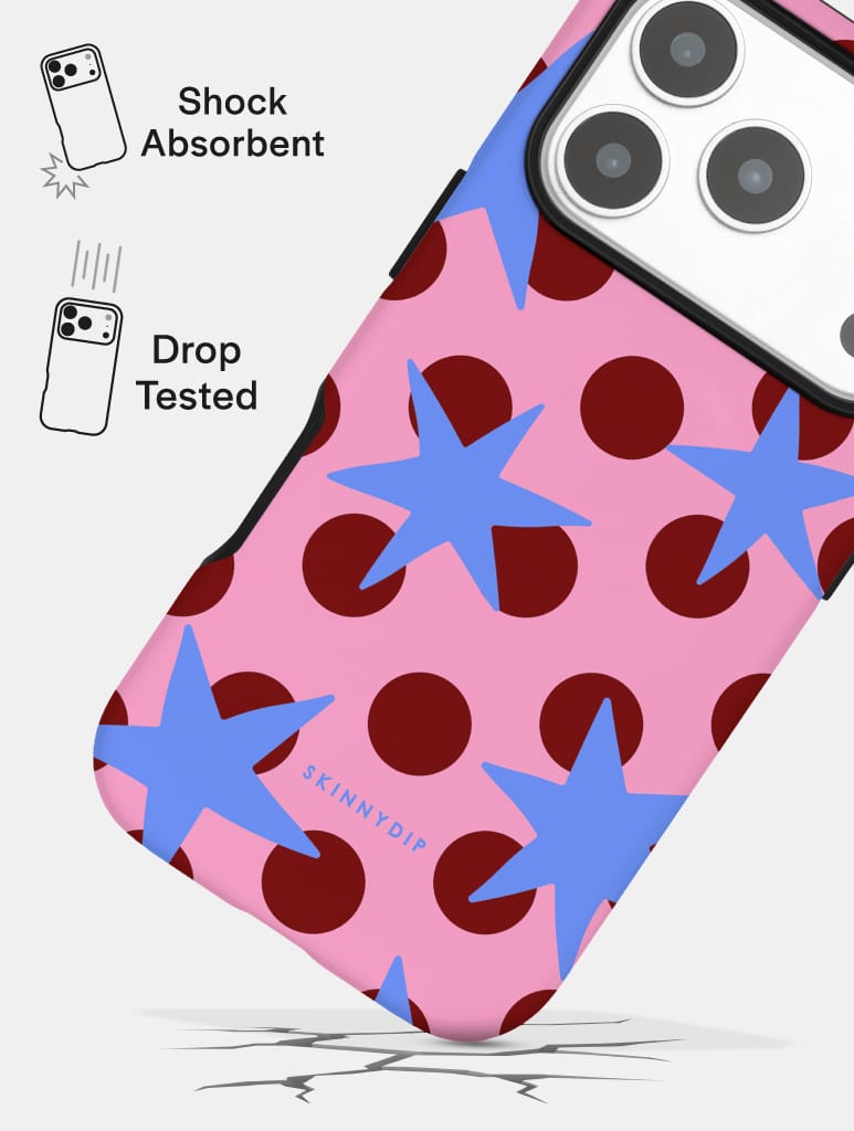 Stars and Spots Pink Burgundy and Blue Ultra Protective iPhone Case Phone Cases Skinnydip London