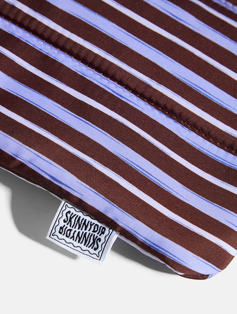 Stripe Quilted Bow Laptop Sleeve in Brown and Blue Laptop Cases Skinnydip London