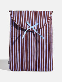 Stripe Quilted Bow Laptop Sleeve in Brown and Blue Laptop Cases Skinnydip London