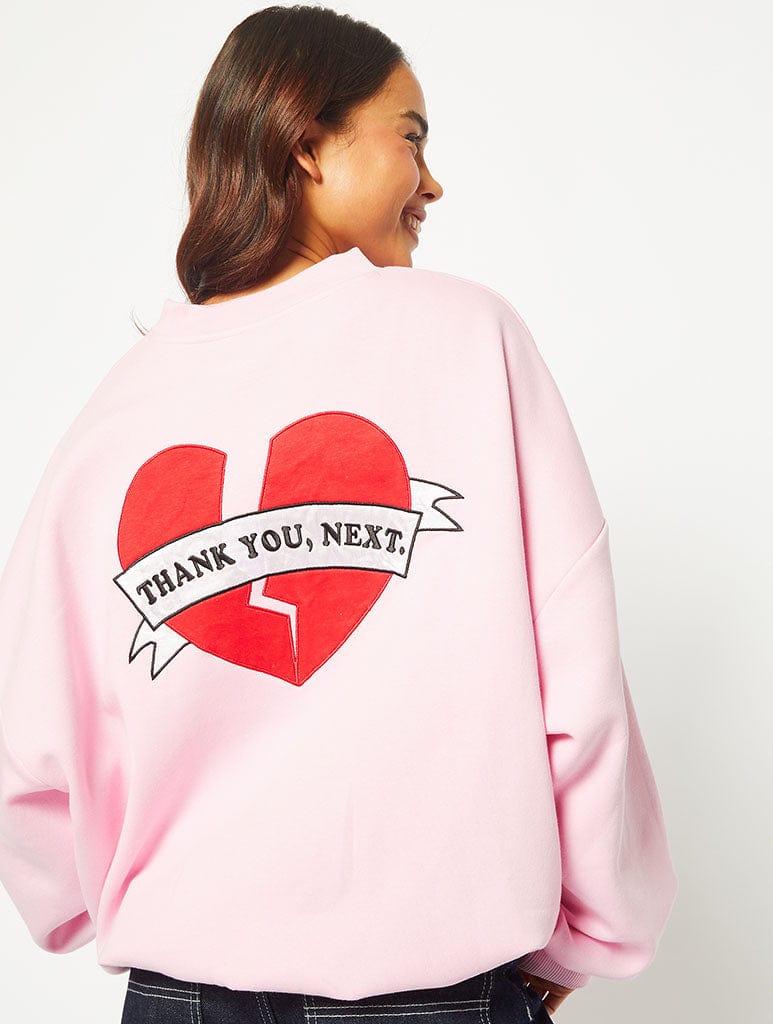 Thank You Next Pink Oversized Sweatshirt Hoodies & Sweatshirts Skinnydip London