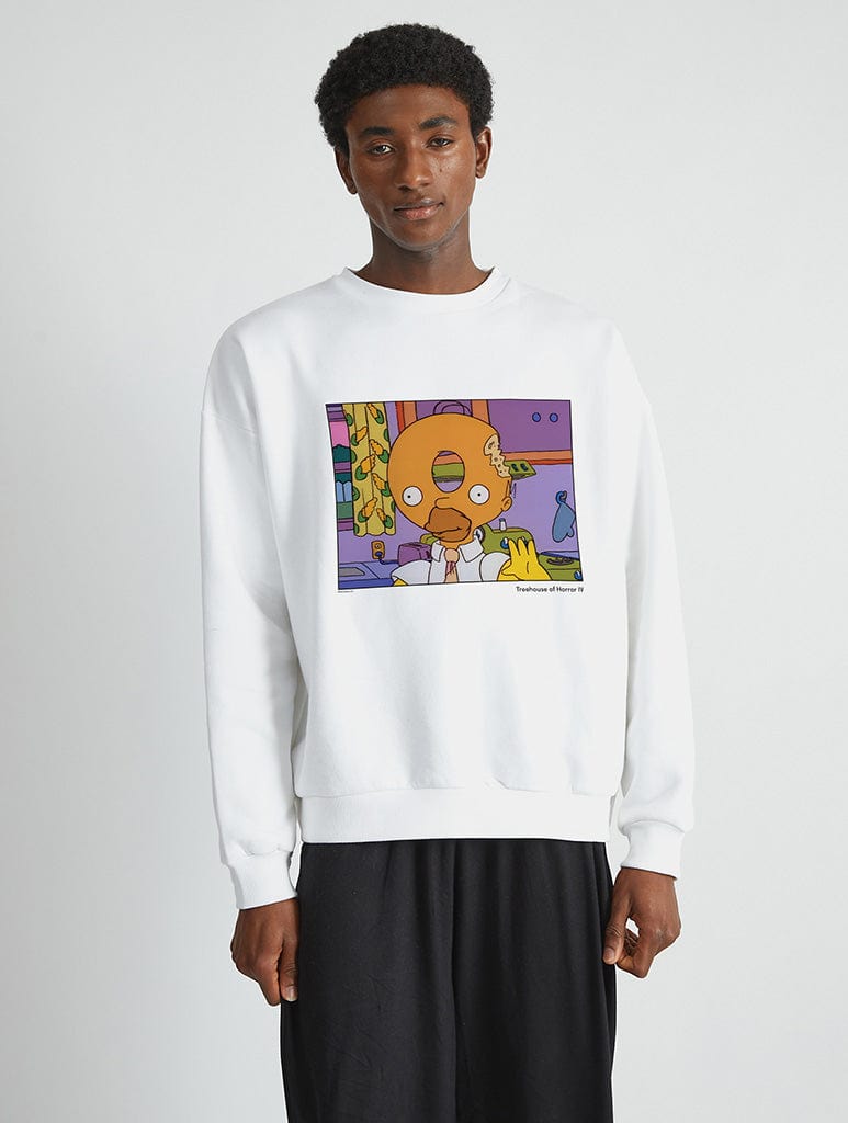 The Simpsons Donut Head Still Sweatshirt in White Hoodies & Sweatshirts Skinnydip London