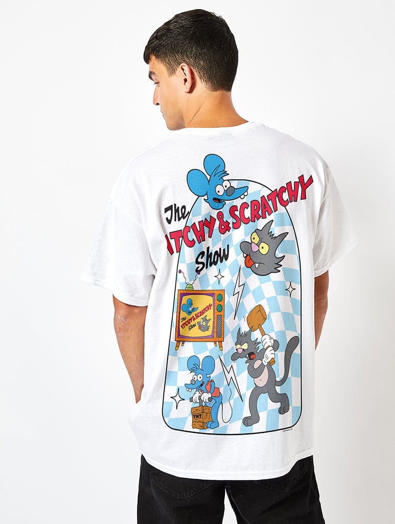 The Simpsons Itchy & Scratchy T-Shirt in White Tops & T-Shirts Skinnydip London