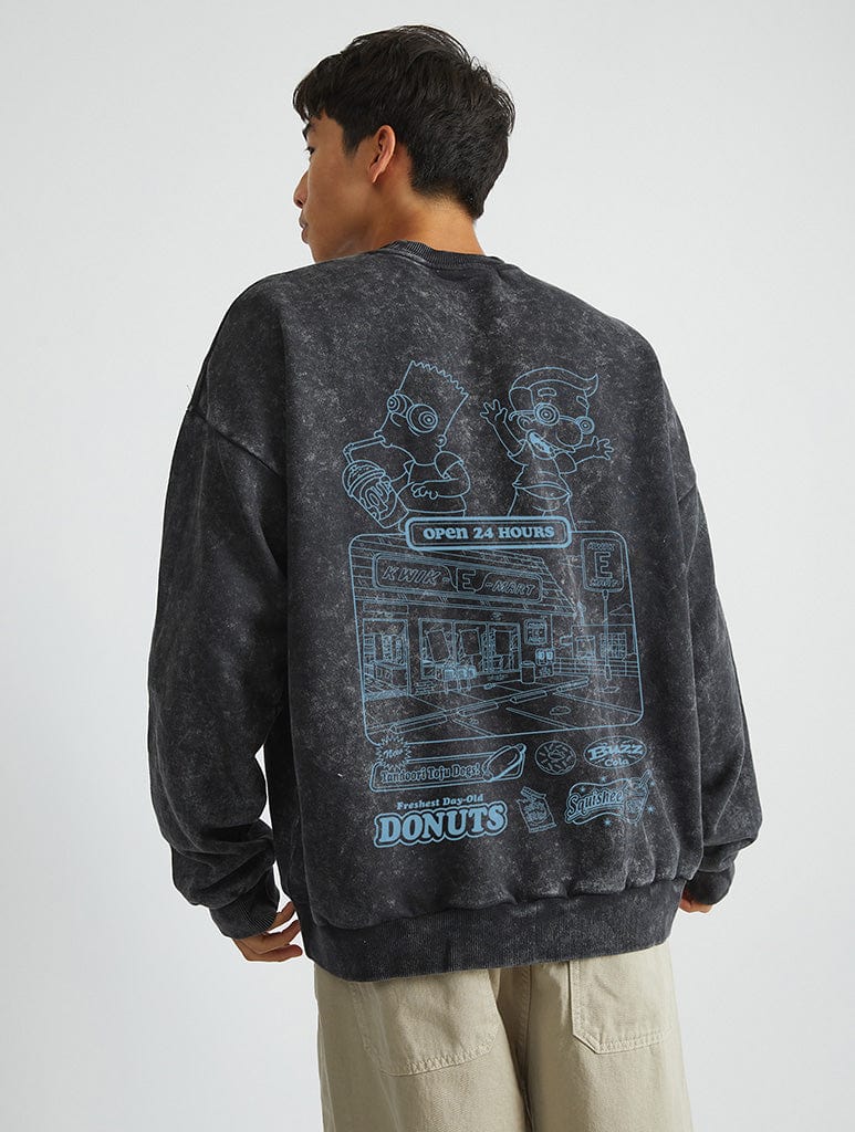 The Simpsons Kiwk-E-Mart Sweatshirt In Acid Wash Hoodies & Sweatshirts Skinnydip London