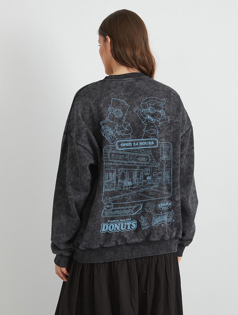 The Simpsons Kiwk-E-Mart Sweatshirt In Acid Wash Hoodies & Sweatshirts Skinnydip London