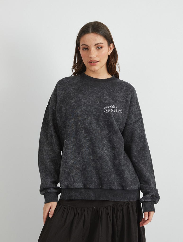 The Simpsons Kiwk-E-Mart Sweatshirt In Acid Wash Hoodies & Sweatshirts Skinnydip London