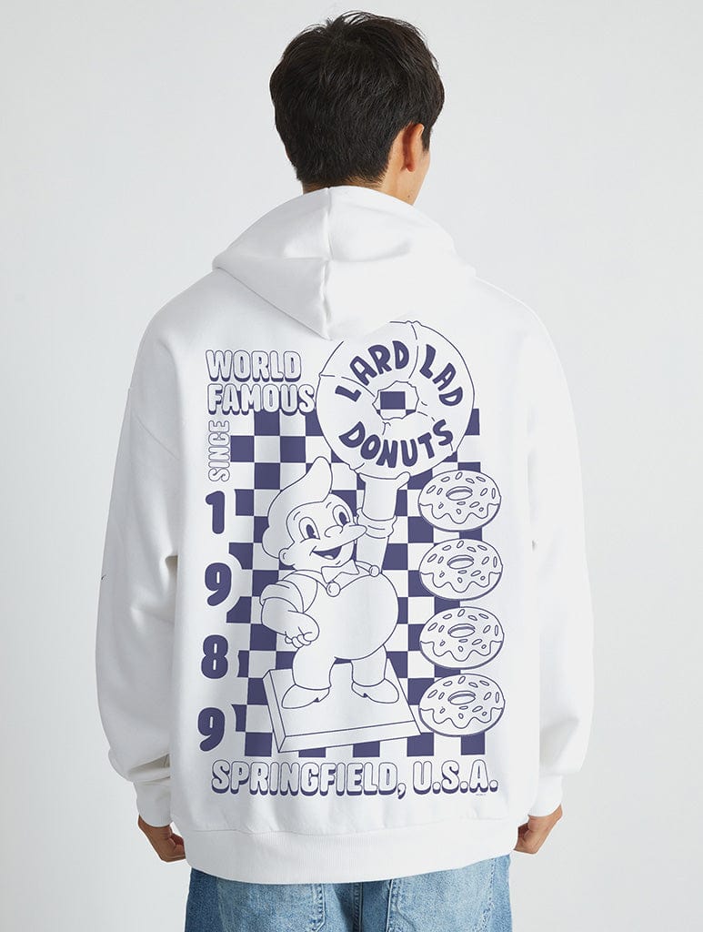 The Simpsons Lard Lad Donuts Hoodie in White Hoodies & Sweatshirts Skinnydip London