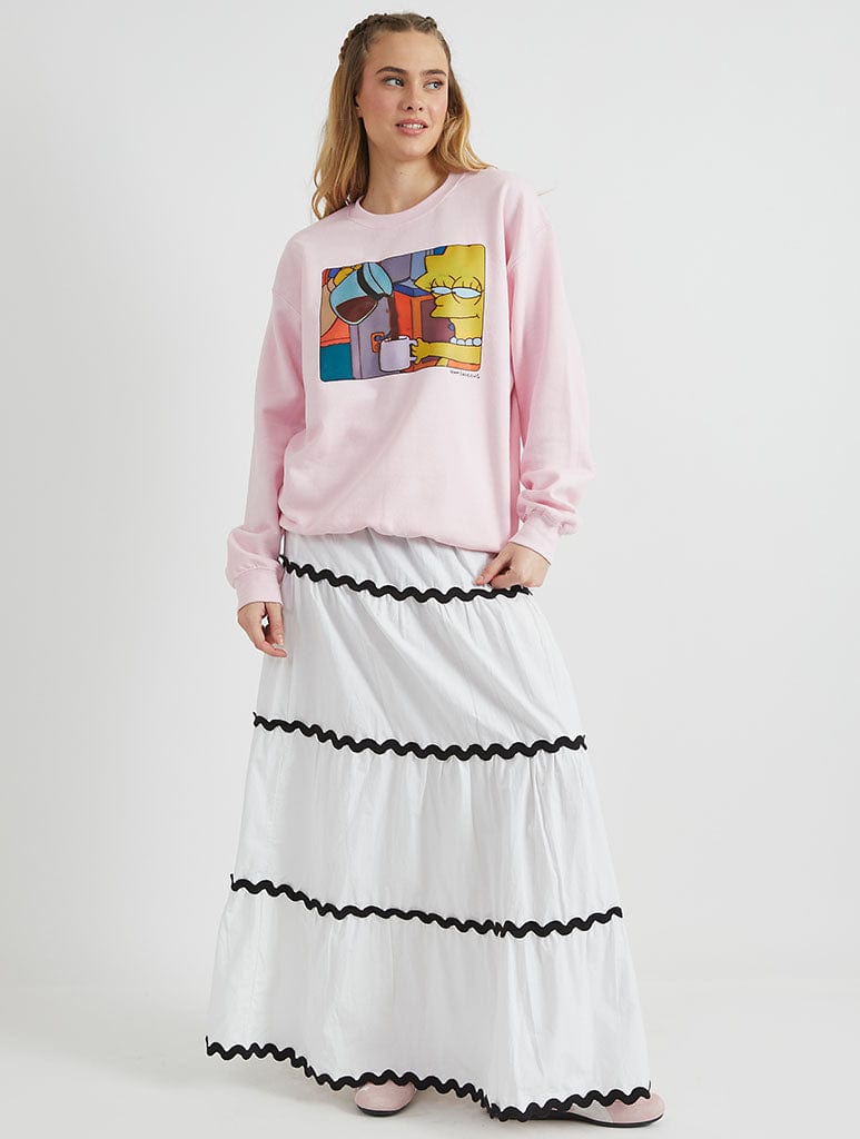 The Simpsons Lisa Coffee Sweatshirt in Pink Hoodies & Sweatshirts Skinnydip London