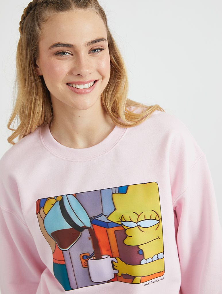 The Simpsons Lisa Coffee Sweatshirt in Pink Hoodies & Sweatshirts Skinnydip London