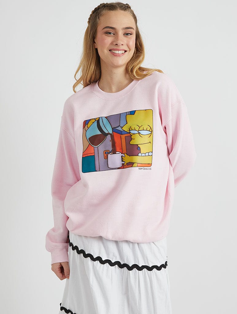 The Simpsons Lisa Coffee Sweatshirt in Pink Hoodies & Sweatshirts Skinnydip London